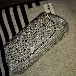Beautiful Joan Vass glitter clutch or chain strap